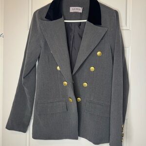 Blanc Noir Women's Gray Blazer with Gold Buttons